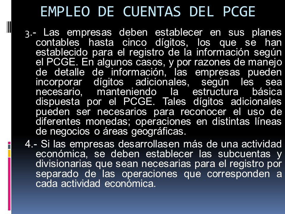 EMPLEO DE CUENTAS DEL PCGE