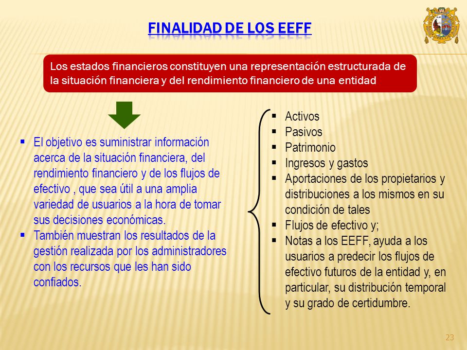 Finalidad de los Eeff Activos Pasivos Patrimonio Ingresos y gastos