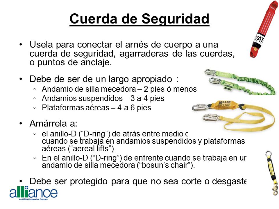 Cuerda de Seguridad Usela para conectar el arnés de cuerpo a una