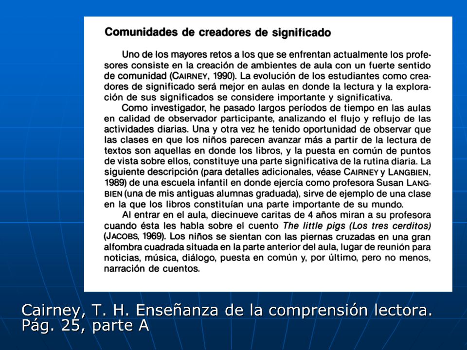 Cairney, T. H. Enseñanza de la comprensión lectora. Pág. 25, parte A