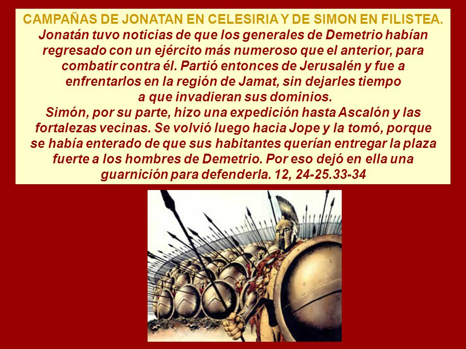 CAMPAÑAS DE JONATAN EN CELESIRIA Y DE SIMON EN FILISTEA.