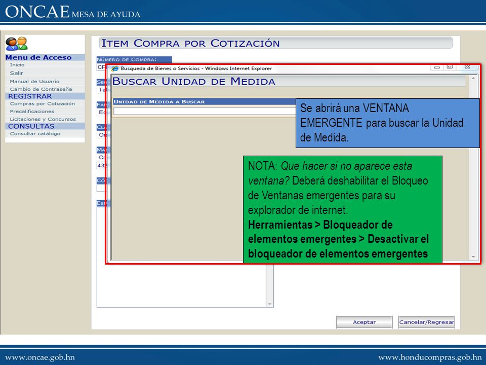 Se abrirá una VENTANA EMERGENTE para buscar la Unidad de Medida.