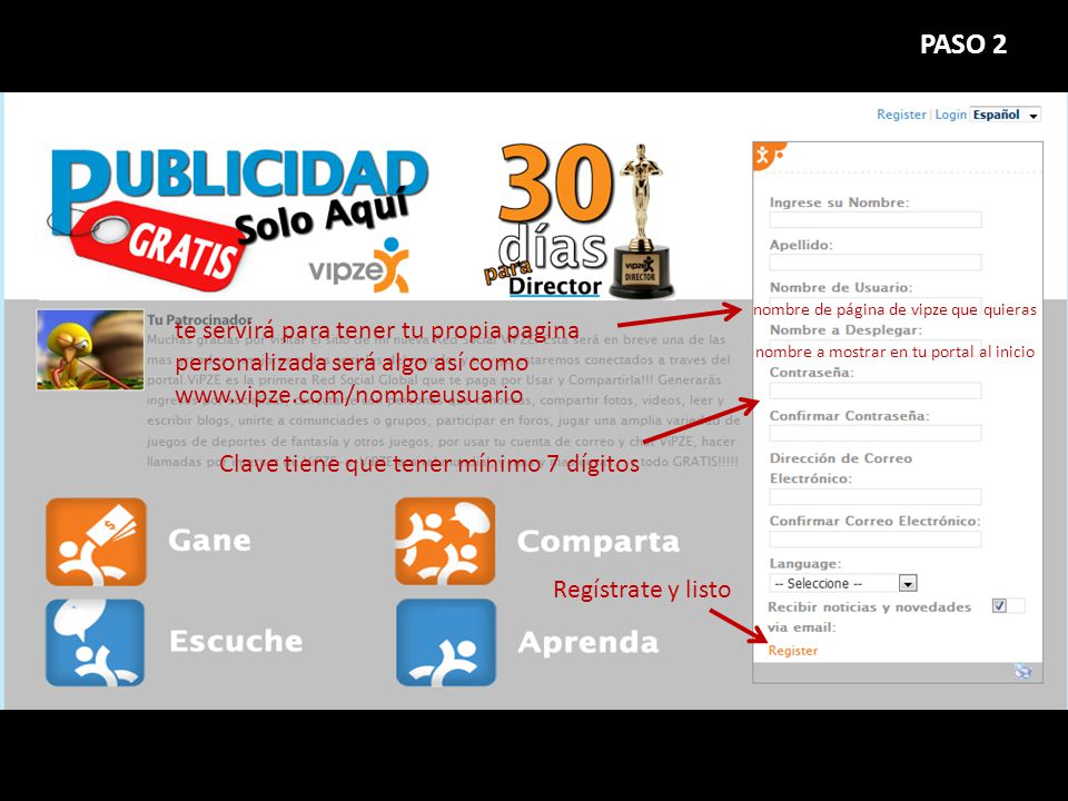PASO 2 nombre de página de vipze que quieras. te servirá para tener tu propia pagina personalizada será algo así como