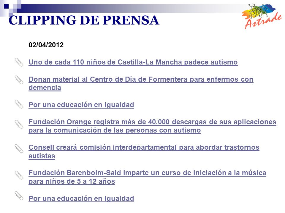 CLIPPING DE PRENSA 02/04/2012. Uno de cada 110 niños de Castilla-La Mancha padece autismo.
