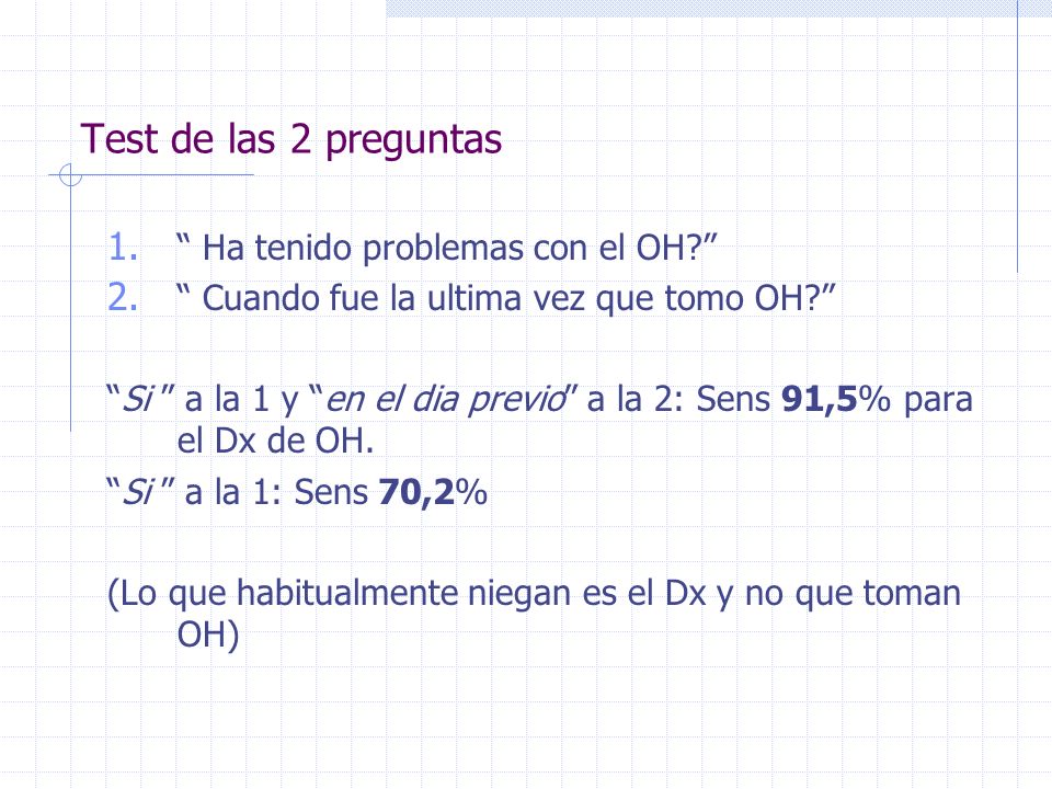 Test de las 2 preguntas Ha tenido problemas con el OH