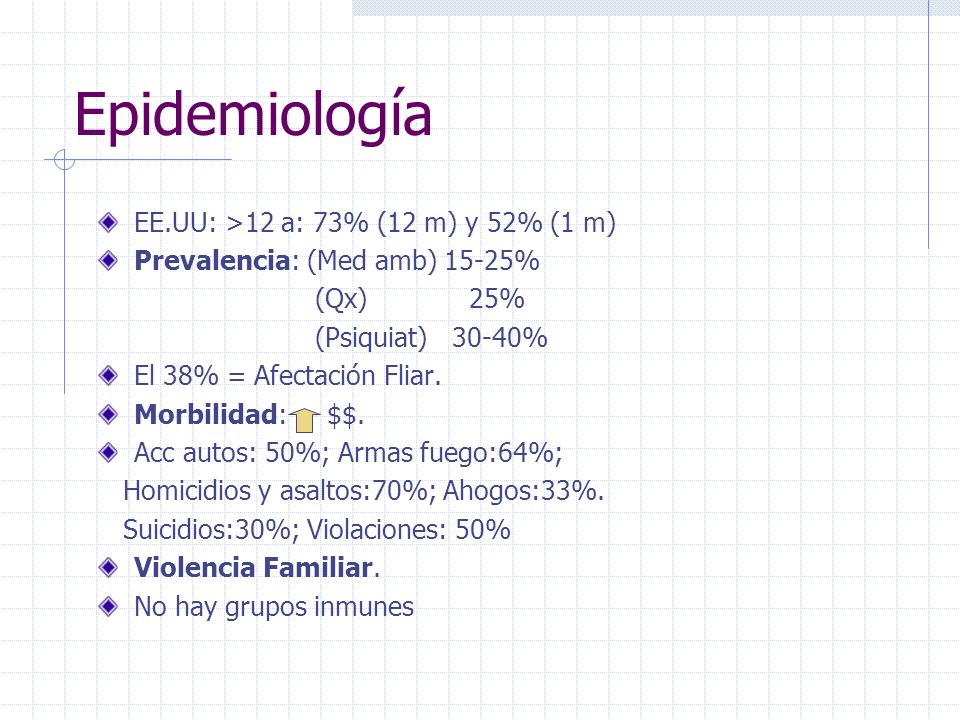 Epidemiología EE.UU: >12 a: 73% (12 m) y 52% (1 m)
