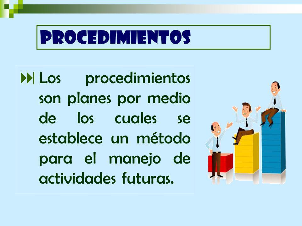 PROCEDIMIENTOS Los procedimientos son planes por medio de los cuales se establece un método para el manejo de actividades futuras.