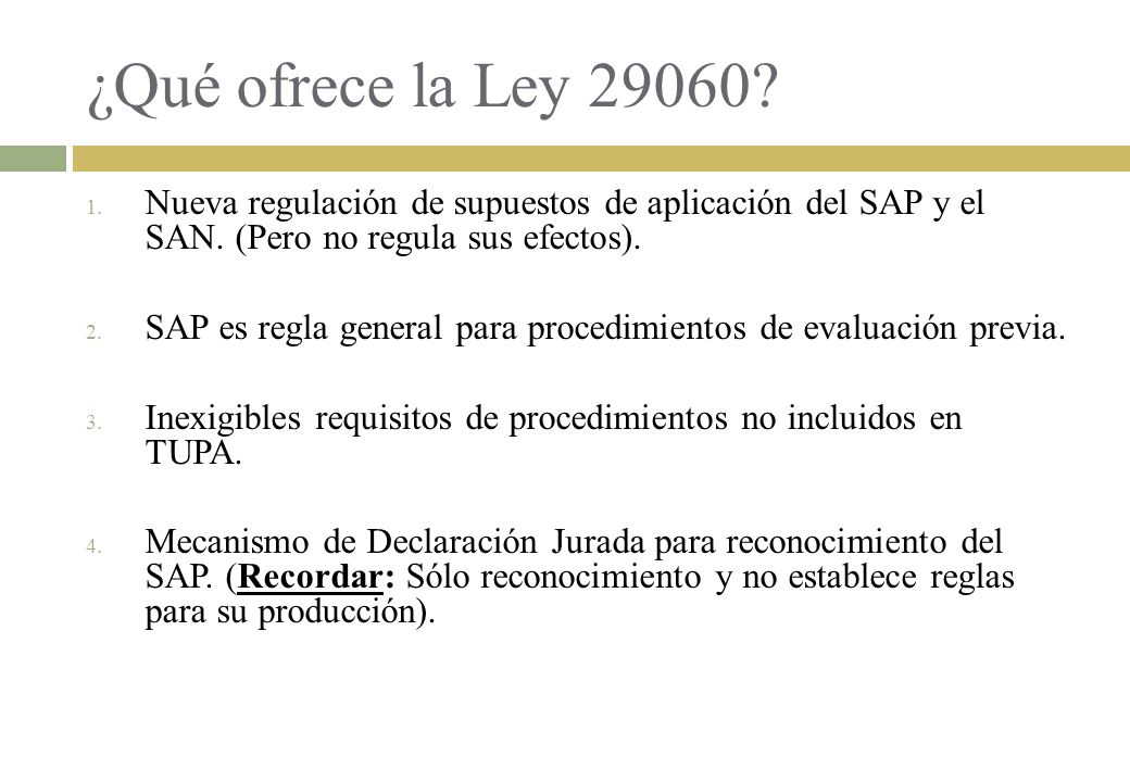 ¿Qué ofrece la Ley Nueva regulación de supuestos de aplicación del SAP y el SAN. (Pero no regula sus efectos).