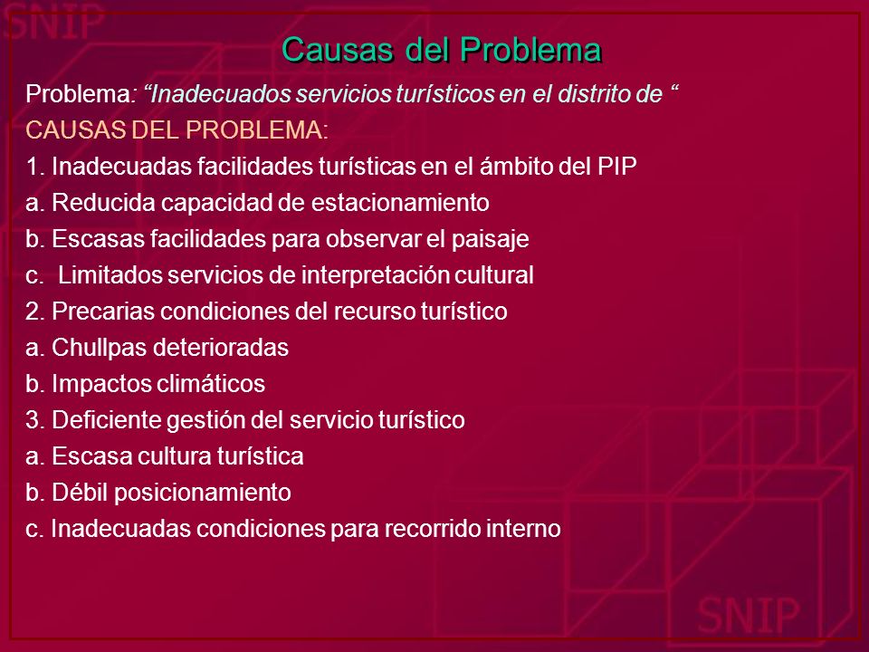 Causas del Problema Problema: Inadecuados servicios turísticos en el distrito de CAUSAS DEL PROBLEMA: