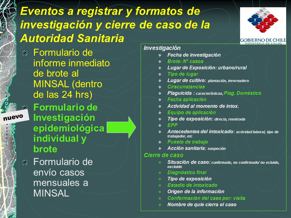 Eventos a registrar y formatos de investigación y cierre de caso de la Autoridad Sanitaria