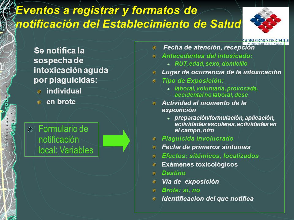 Eventos a registrar y formatos de notificación del Establecimiento de Salud