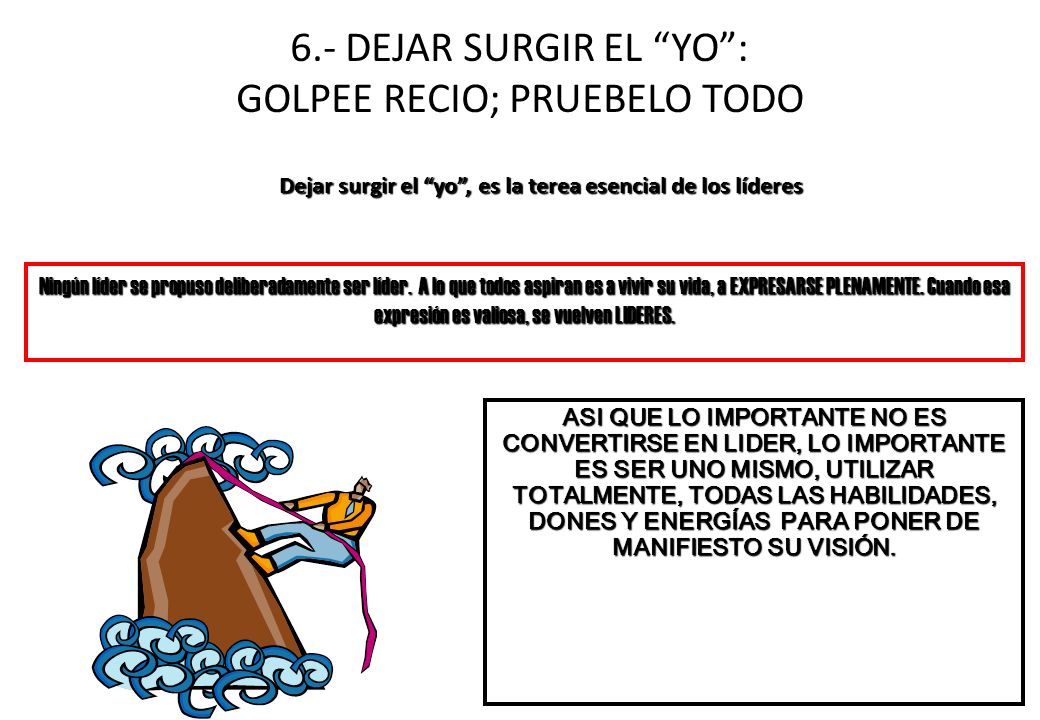 6.- DEJAR SURGIR EL YO : GOLPEE RECIO; PRUEBELO TODO