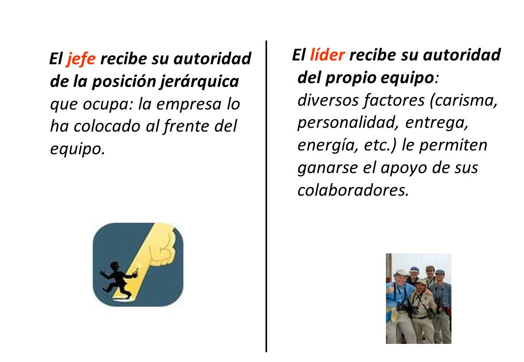 El líder recibe su autoridad del propio equipo: diversos factores (carisma, personalidad, entrega, energía, etc.) le permiten ganarse el apoyo de sus colaboradores.