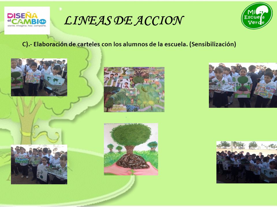 LINEAS DE ACCION C).- Elaboración de carteles con los alumnos de la escuela. (Sensibilización)