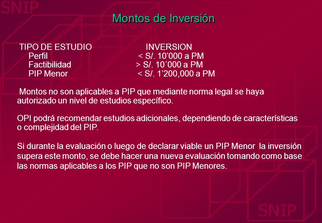 Montos de Inversión TIPO DE ESTUDIO INVERSION