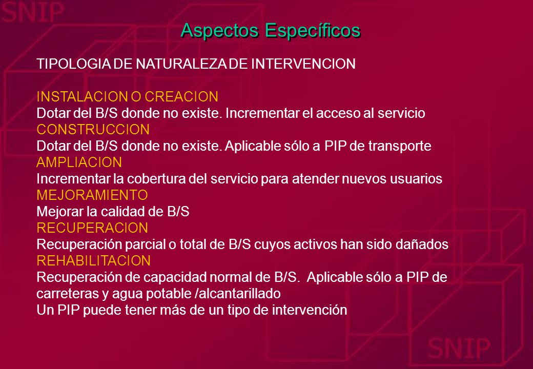 Aspectos Específicos TIPOLOGIA DE NATURALEZA DE INTERVENCION
