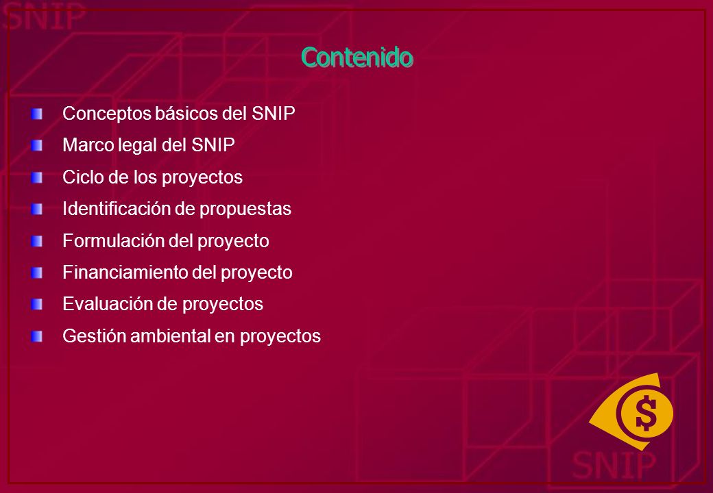 Contenido Conceptos básicos del SNIP Marco legal del SNIP