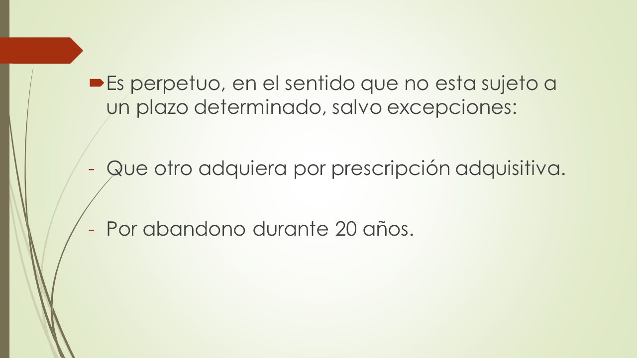 Es perpetuo, en el sentido que no esta sujeto a un plazo determinado, salvo excepciones: