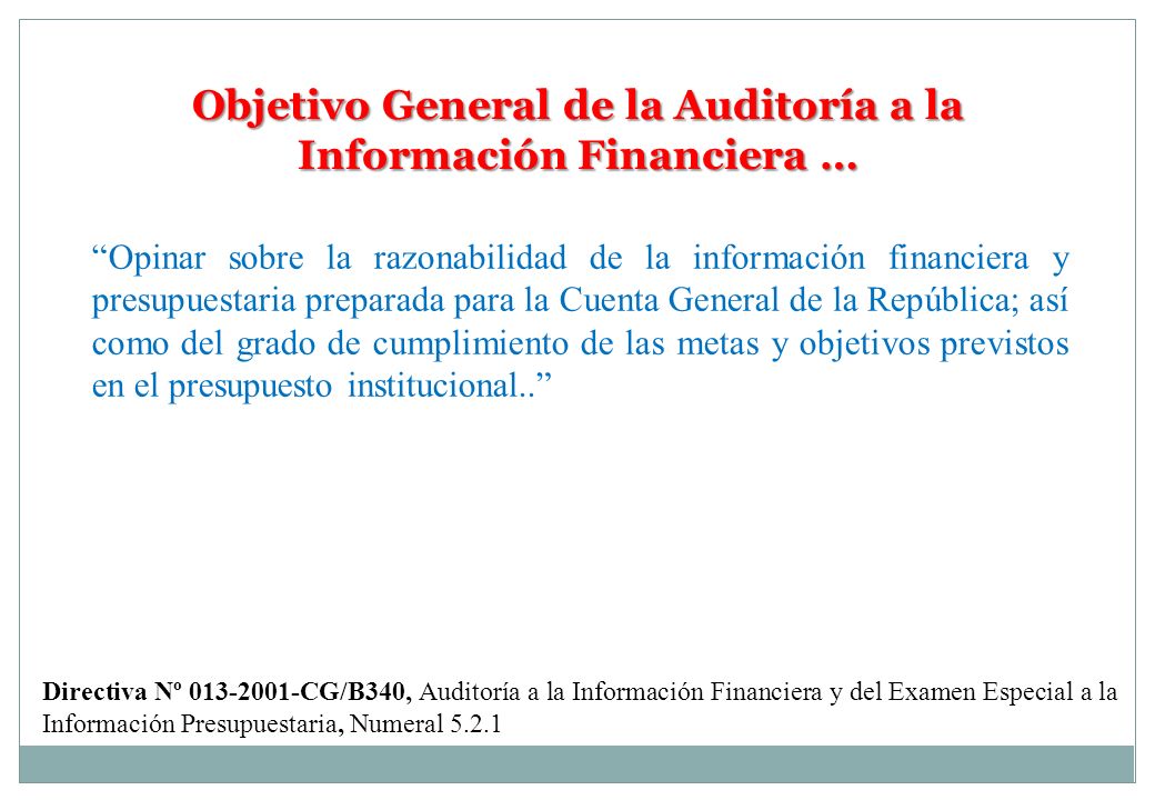 Objetivo General de la Auditoría a la Información Financiera …