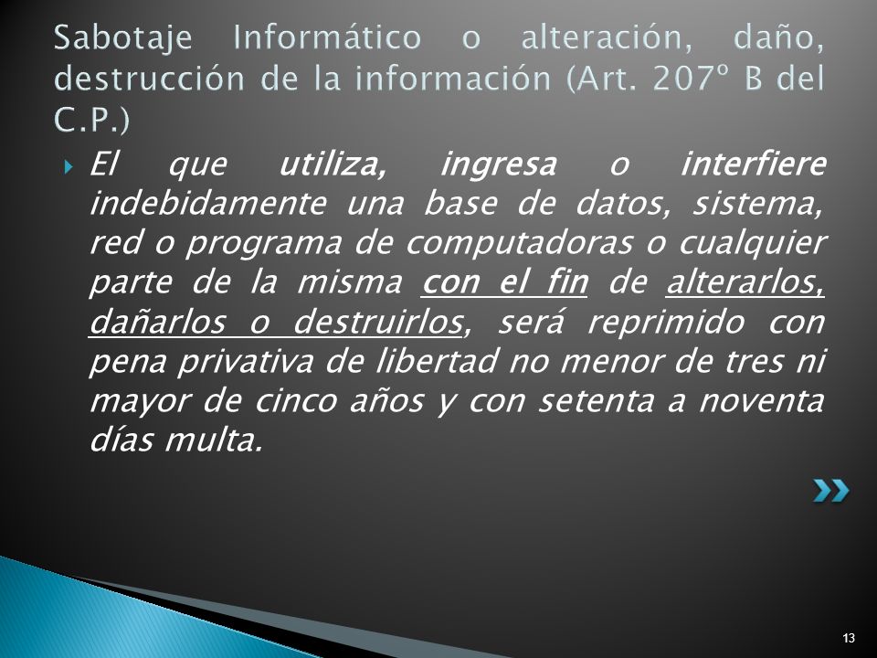Sabotaje Informático o alteración, daño, destrucción de la información (Art. 207º B del C.P.)