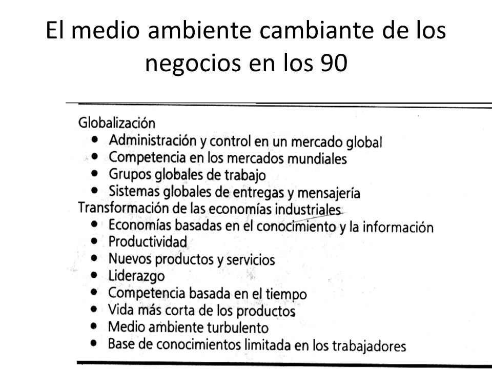 El medio ambiente cambiante de los negocios en los 90