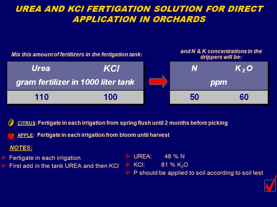UREA AND KCl FERTIGATION SOLUTION FOR DIRECT APPLICATION IN ORCHARDS