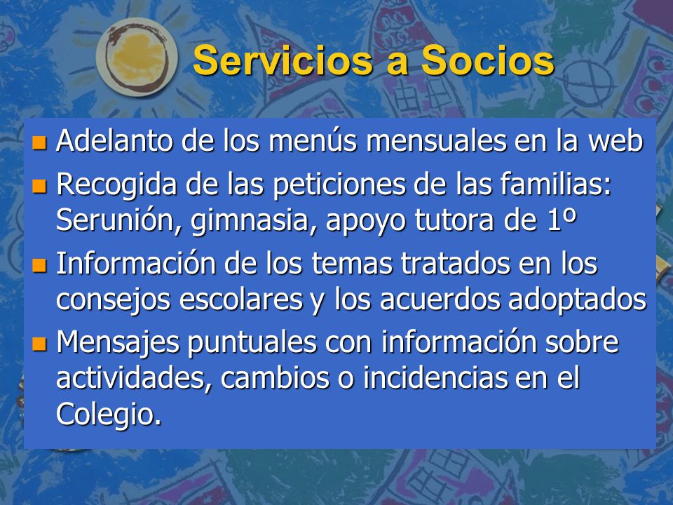 Servicios a Socios Adelanto de los menús mensuales en la web