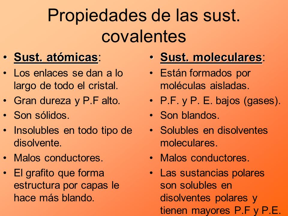 Propiedades de las sust. covalentes