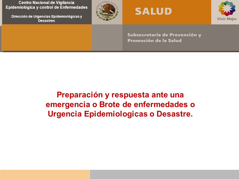 Preparación y respuesta ante una emergencia o Brote de enfermedades o Urgencia Epidemiologicas o Desastre.