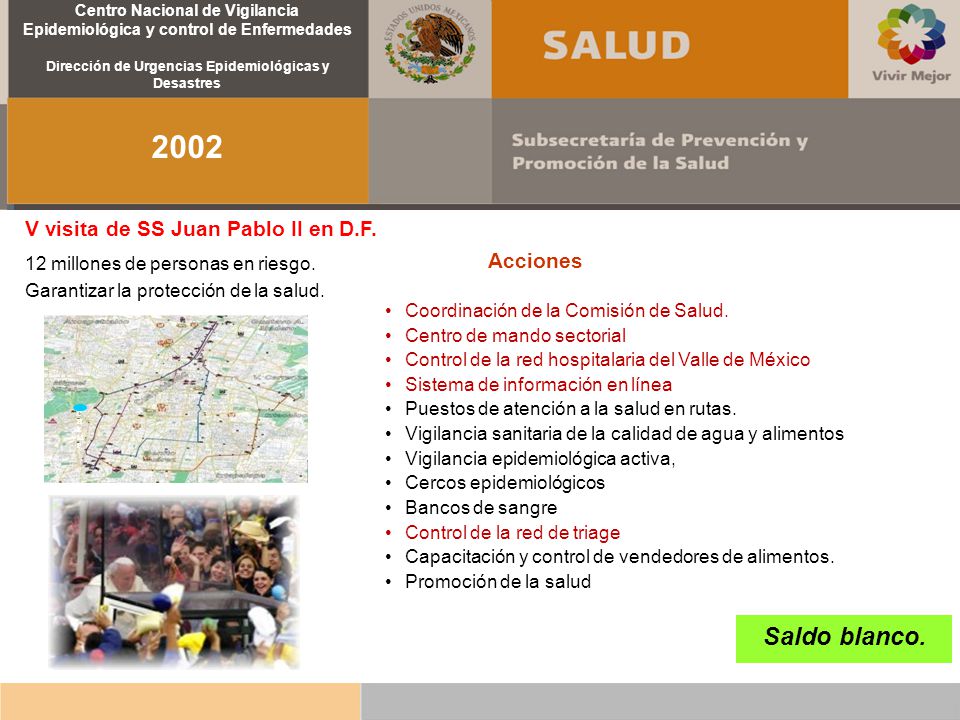 2002 Saldo blanco. V visita de SS Juan Pablo II en D.F. Acciones