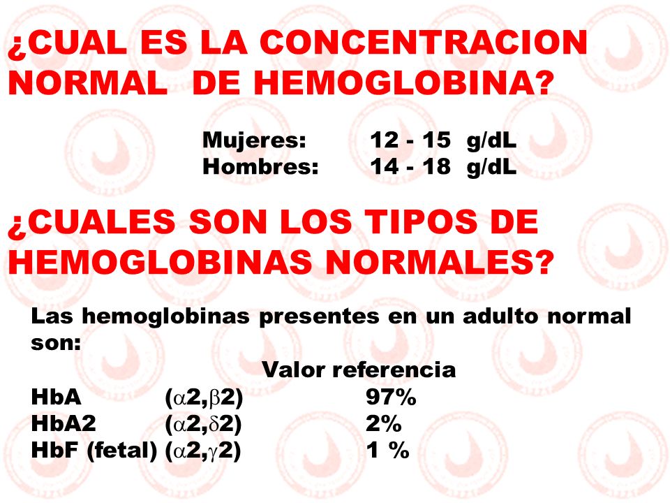 ¿CUAL ES LA CONCENTRACION NORMAL DE HEMOGLOBINA