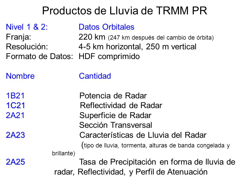 Productos de Lluvia de TRMM PR
