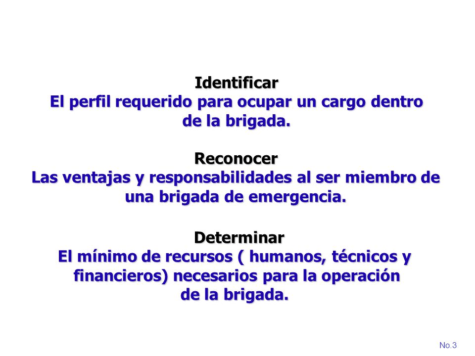 El perfil requerido para ocupar un cargo dentro de la brigada.