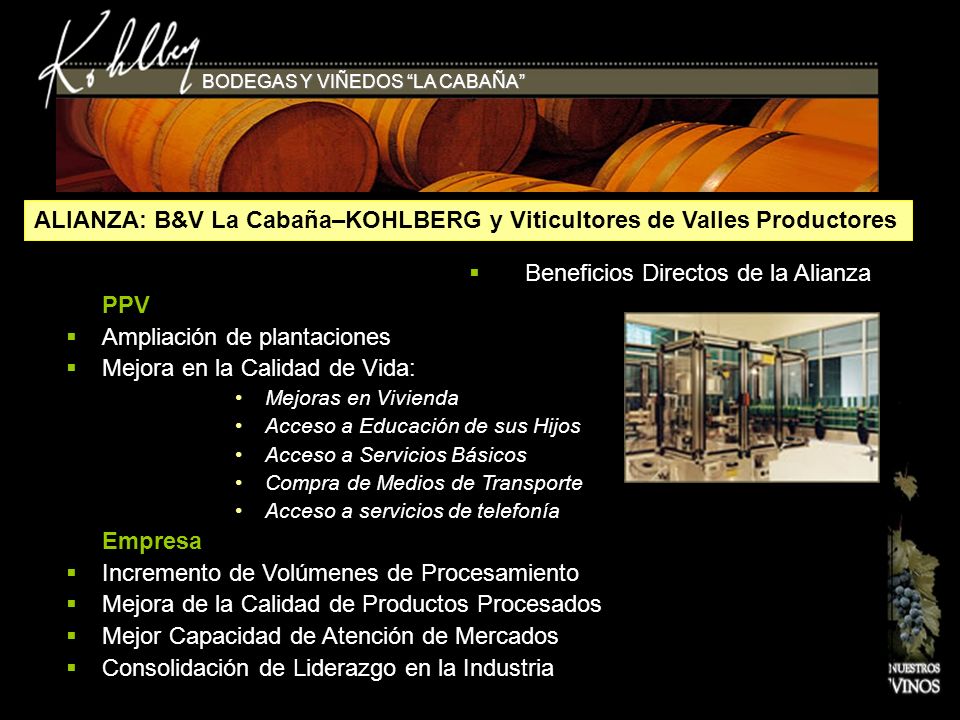 ALIANZA: B&V La Cabaña–KOHLBERG y Viticultores de Valles Productores