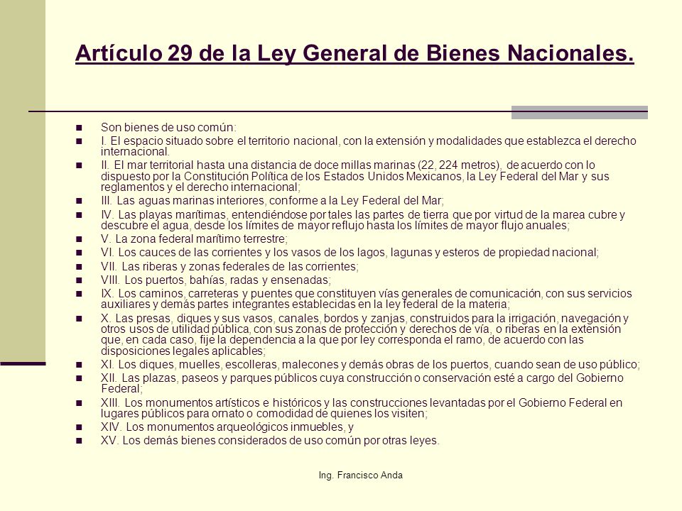 Artículo 29 de la Ley General de Bienes Nacionales.