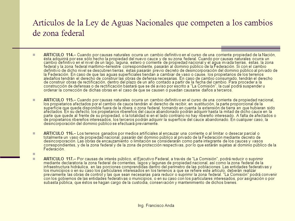 Artículos de la Ley de Aguas Nacionales que competen a los cambios de zona federal