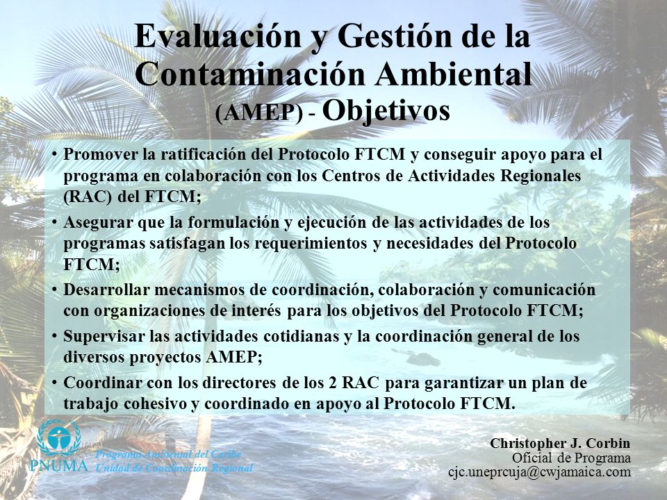 Evaluación y Gestión de la Contaminación Ambiental (AMEP) - Objetivos