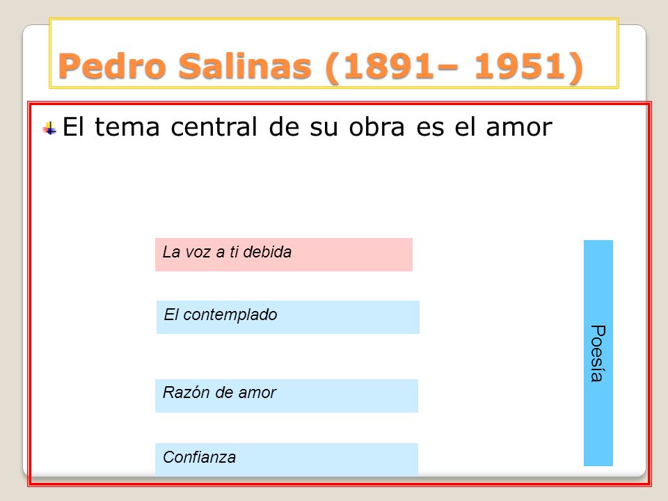 Pedro Salinas (1891– 1951) El tema central de su obra es el amor