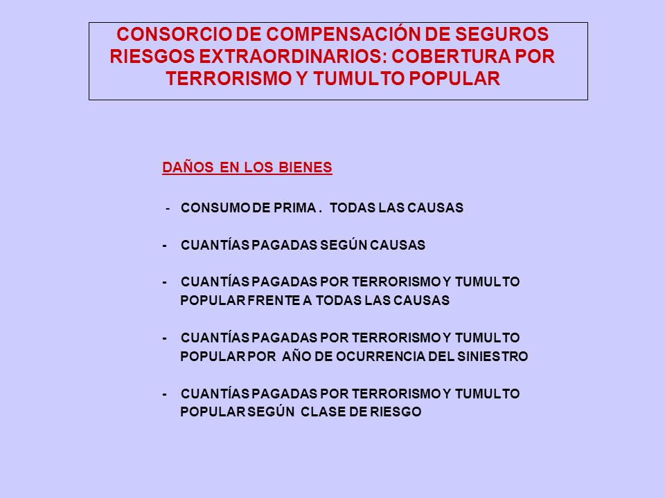 CONSORCIO DE COMPENSACIÓN DE SEGUROS RIESGOS EXTRAORDINARIOS: COBERTURA POR TERRORISMO Y TUMULTO POPULAR