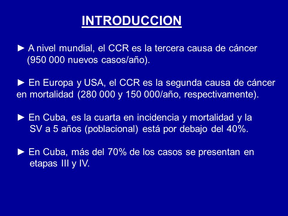 INTRODUCCION ► A nivel mundial, el CCR es la tercera causa de cáncer