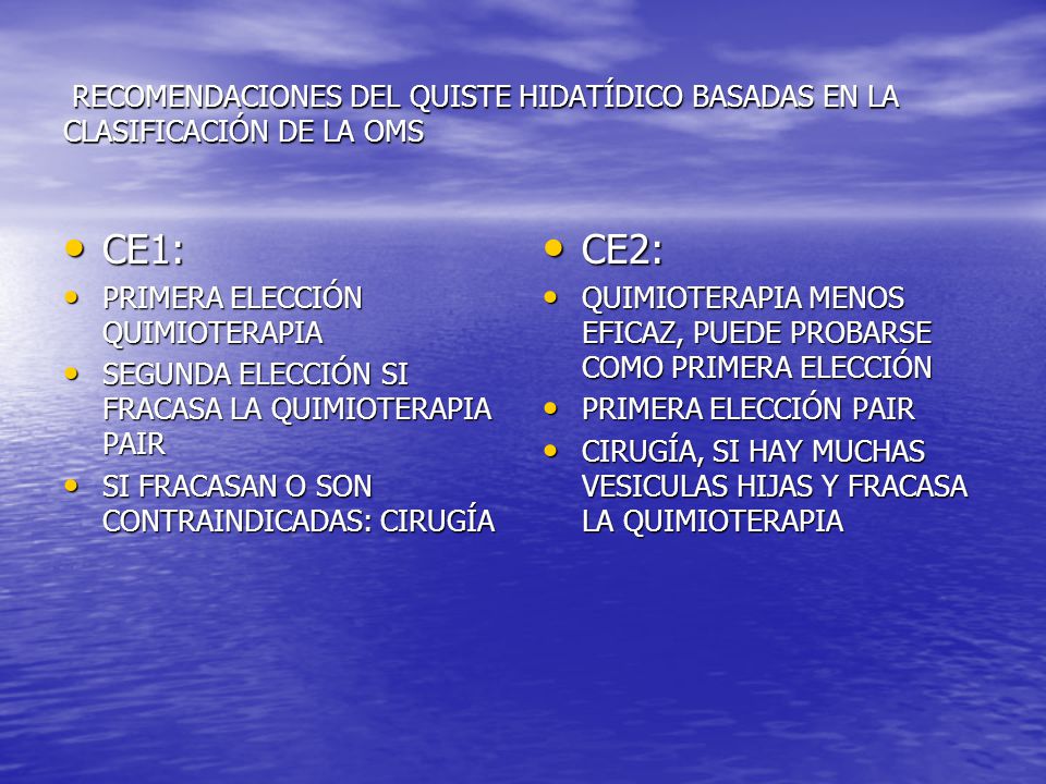 RECOMENDACIONES DEL QUISTE HIDATÍDICO BASADAS EN LA CLASIFICACIÓN DE LA OMS