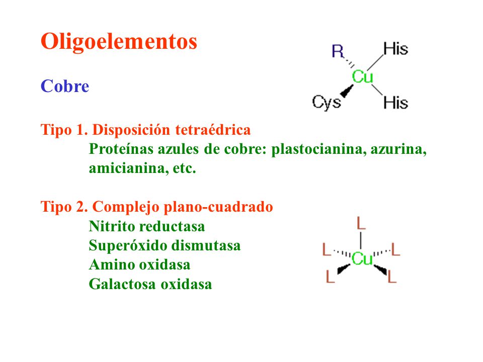 Oligoelementos Cobre Tipo 1. Disposición tetraédrica