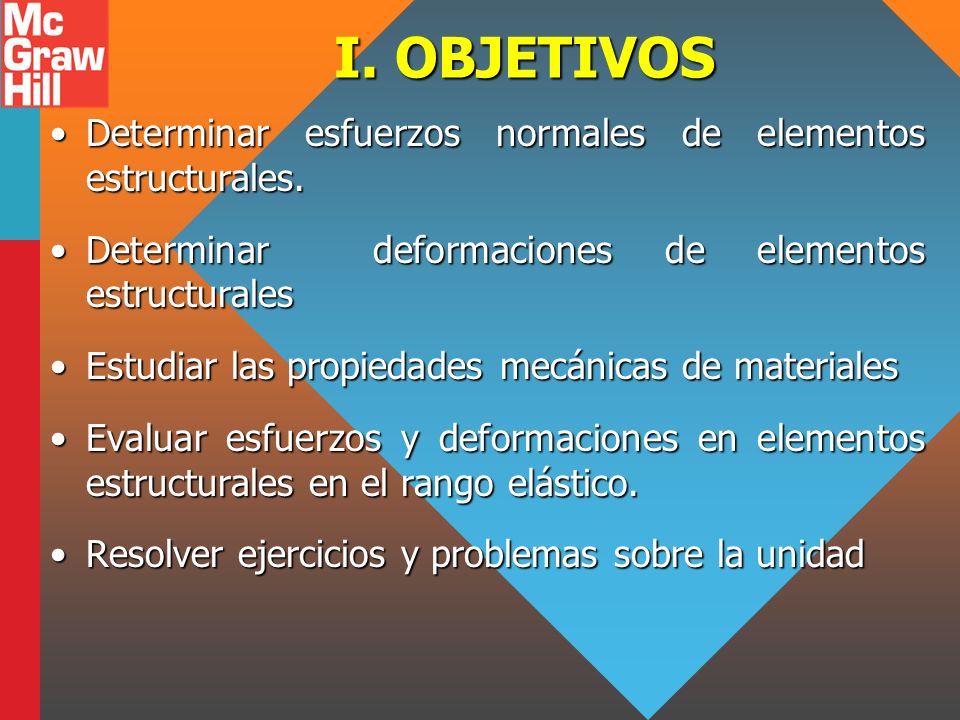 I. OBJETIVOS Determinar esfuerzos normales de elementos estructurales.