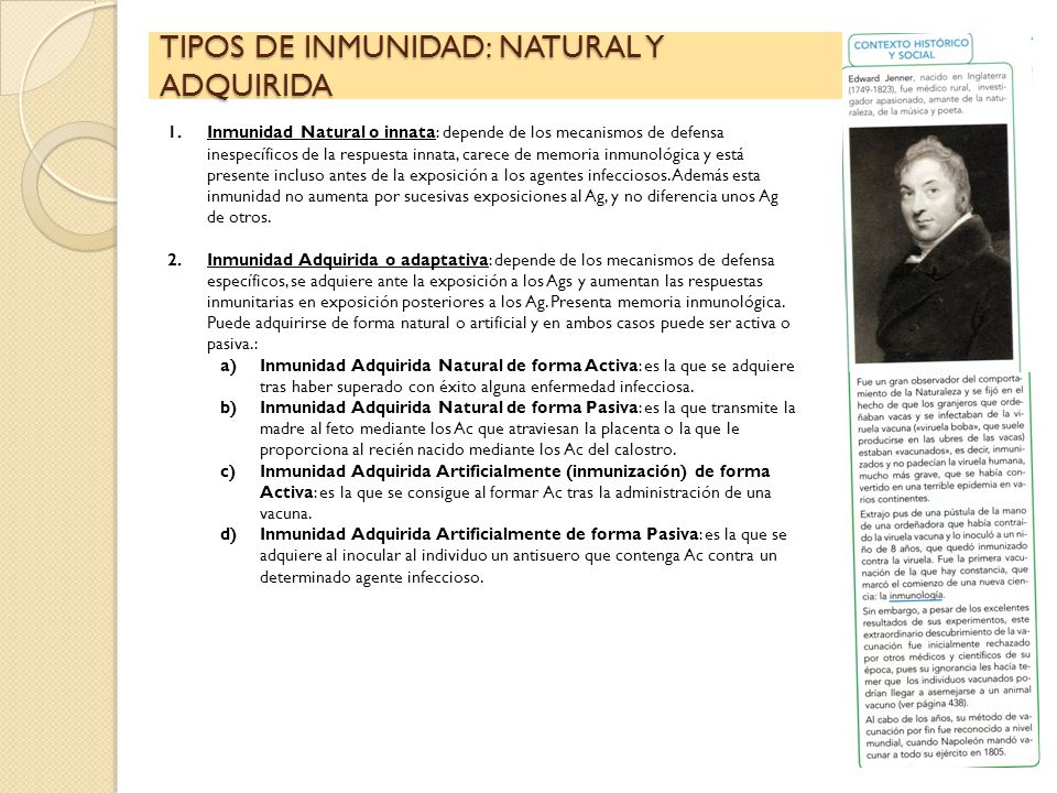 TIPOS DE INMUNIDAD: NATURAL Y ADQUIRIDA