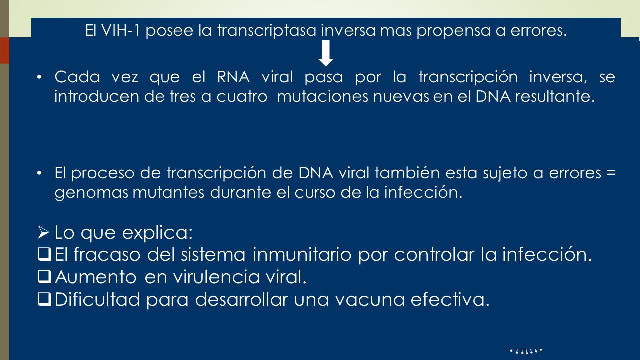 El VIH-1 posee la transcriptasa inversa mas propensa a errores.
