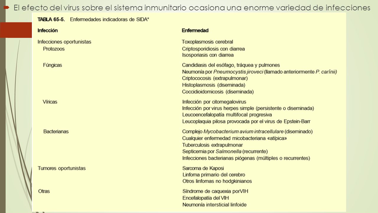 El efecto del virus sobre el sistema inmunitario ocasiona una enorme variedad de infecciones