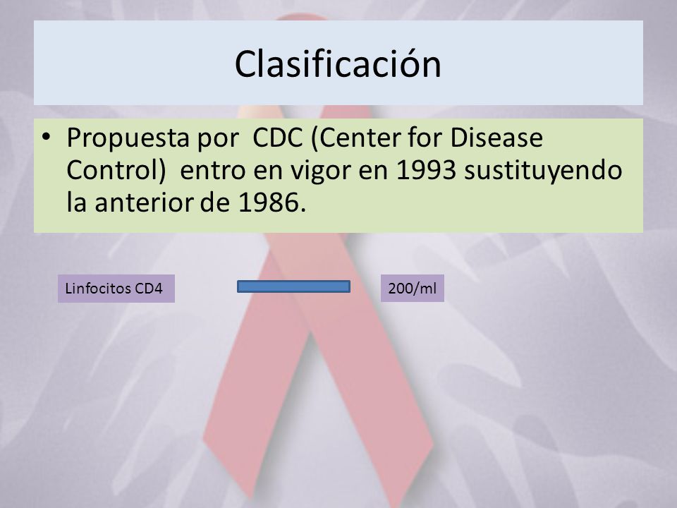 Clasificación Propuesta por CDC (Center for Disease Control) entro en vigor en 1993 sustituyendo la anterior de