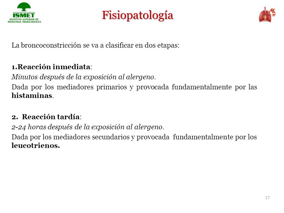 Fisiopatología La broncoconstricción se va a clasificar en dos etapas: