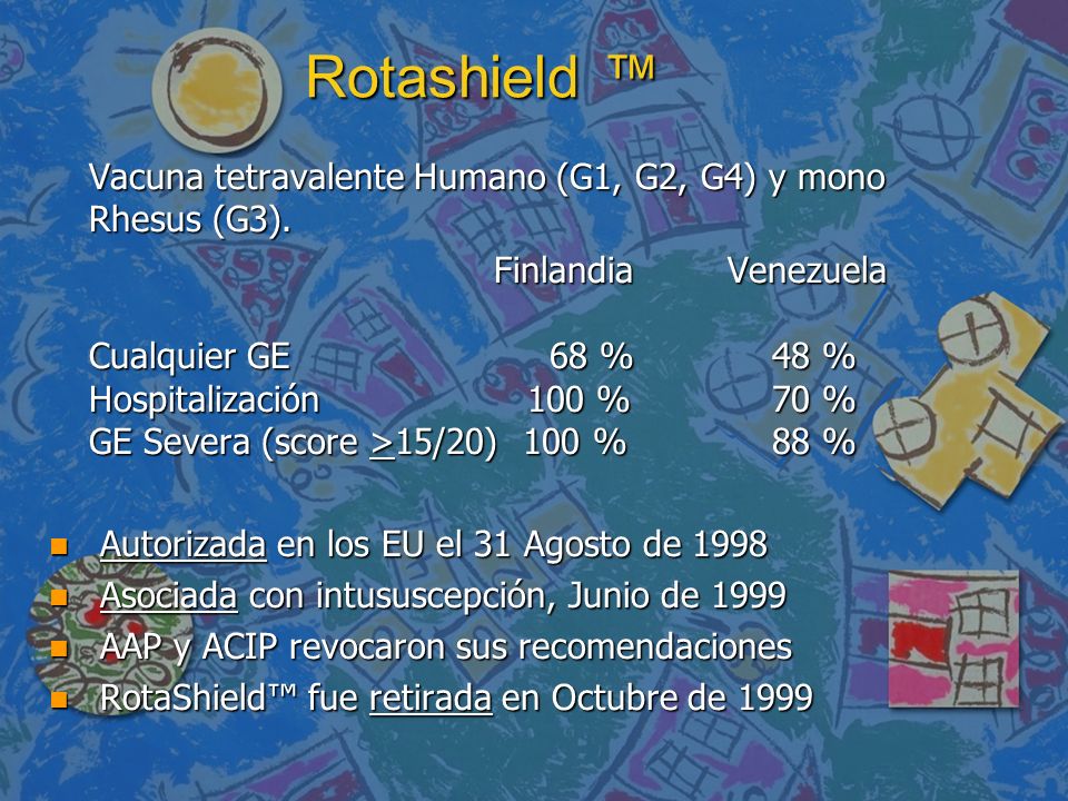 Rotashield ™ Vacuna tetravalente Humano (G1, G2, G4) y mono Rhesus (G3).