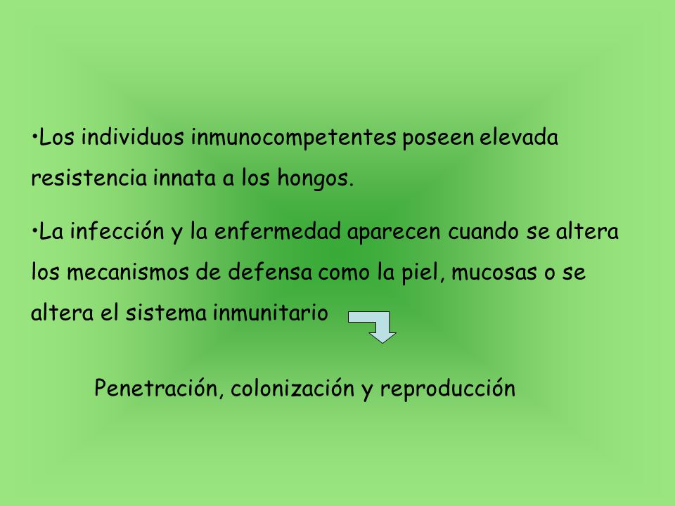 Los individuos inmunocompetentes poseen elevada resistencia innata a los hongos.